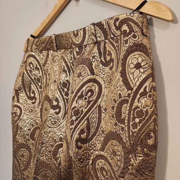 Celine Designer Vintage Gold Paisley Brocade Silk-Lined Pants | FR 40 - Picture 8 of 12